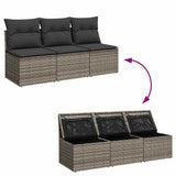 Garden Sofa with Cushions 3-Seater Grey Poly Rattan - Close-Up Angle