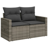 Garden Sofa with Cushions 2-Seater Grey Poly Rattan - Front View