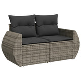 Garden Sofa with Cushions 2-Seater Grey Poly Rattan - Front View