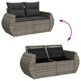 Garden Sofa with Cushions 2-Seater Grey Poly Rattan - Extra Image