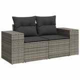 Garden Sofa with Cushions 2-Seater Grey Poly Rattan - Front View