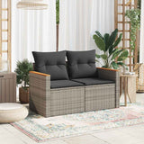 Garden Sofa with Cushions 2-Seater Grey Poly Rattan - Side View