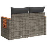 Garden Sofa with Cushions 2-Seater Grey Poly Rattan - Close-Up Angle