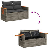 Garden Sofa with Cushions 2-Seater Grey Poly Rattan - Low Angle