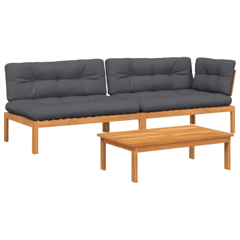 3 Piece Garden Pallet Sofa Set with Cushions Solid Wood Acacia