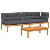3 Piece Garden Pallet Sofa Set with Cushions Solid Wood Acacia - Front View