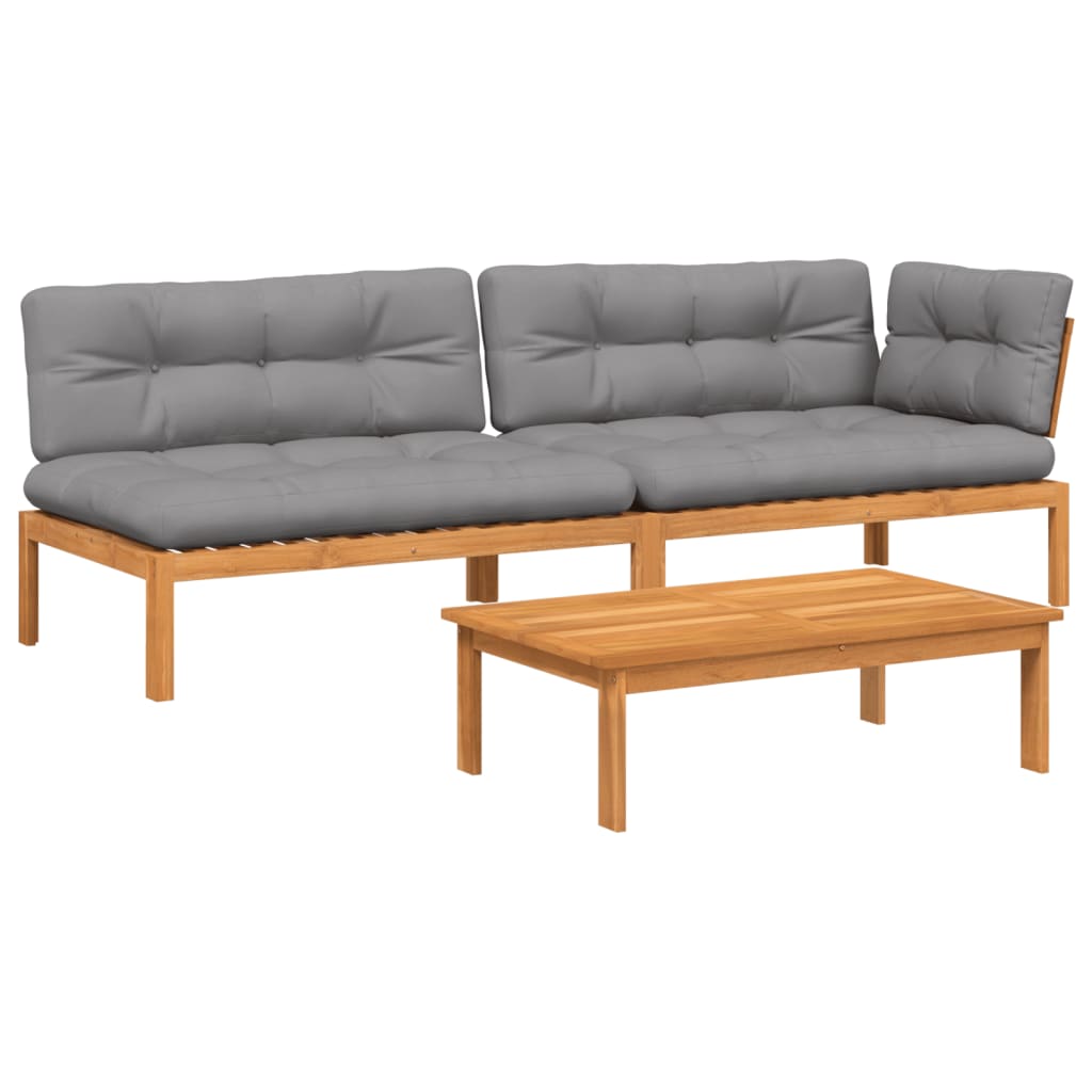 3 Piece Garden Pallet Sofa Set with Cushions Solid Wood Acacia