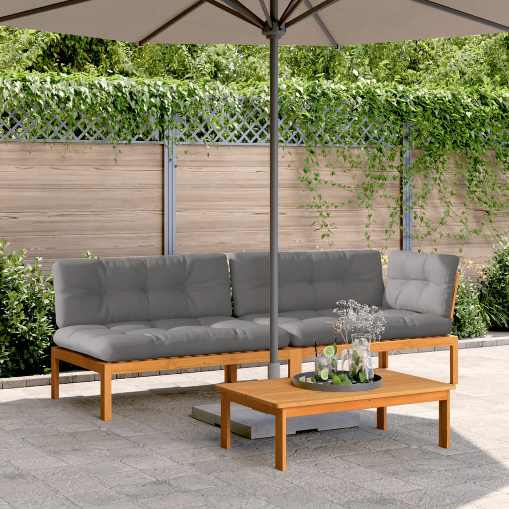 3 Piece Garden Pallet Sofa Set with Cushions Solid Wood Acacia