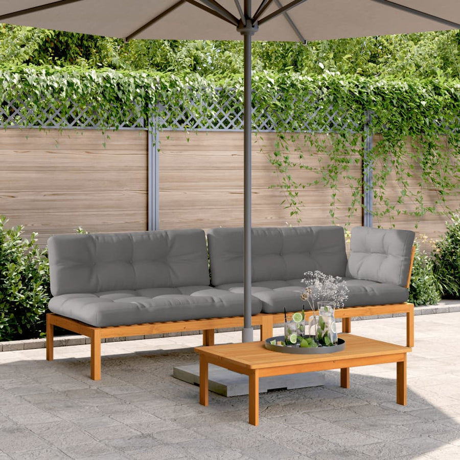 3 Piece Garden Pallet Sofa Set with Cushions Solid Wood Acacia