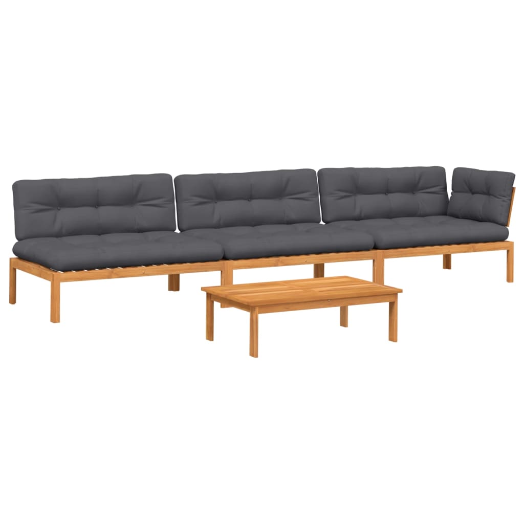 4 Piece Garden Pallet Sofa Set with Cushions Solid Wood Acacia