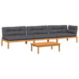 4 Piece Garden Pallet Sofa Set with Cushions Solid Wood Acacia