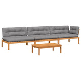 4 Piece Garden Pallet Sofa Set with Cushions Solid Wood Acacia - Front View