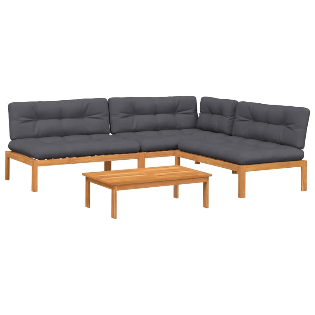 4 Piece Garden Pallet Sofa Set with Cushions Solid Wood Acacia