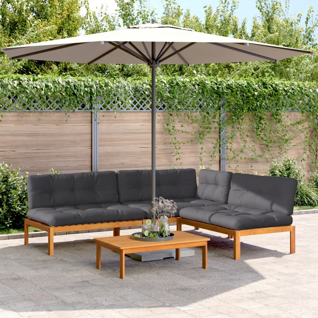4 Piece Garden Pallet Sofa Set with Cushions Solid Wood Acacia