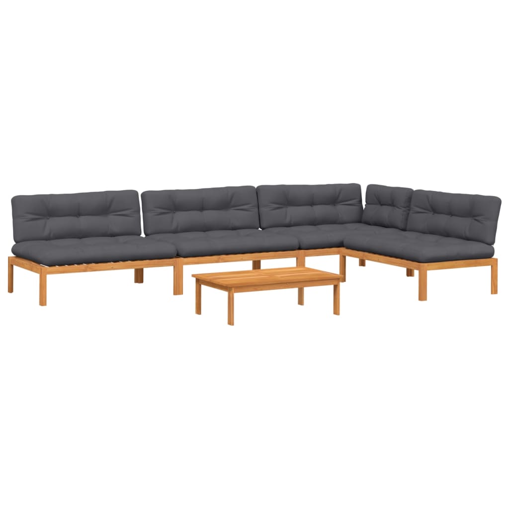 5 Piece Garden Pallet Sofa Set with Cushions Solid Wood Acacia