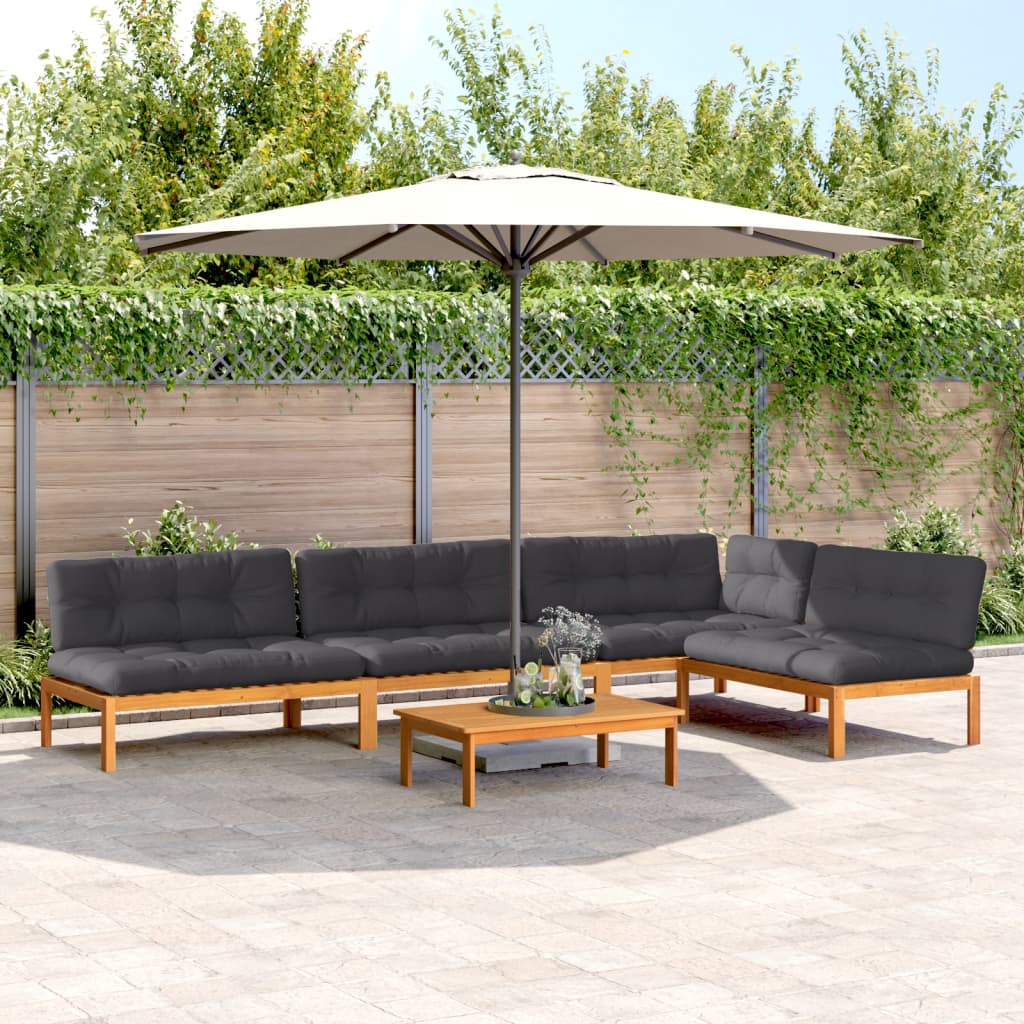 5 Piece Garden Pallet Sofa Set with Cushions Solid Wood Acacia