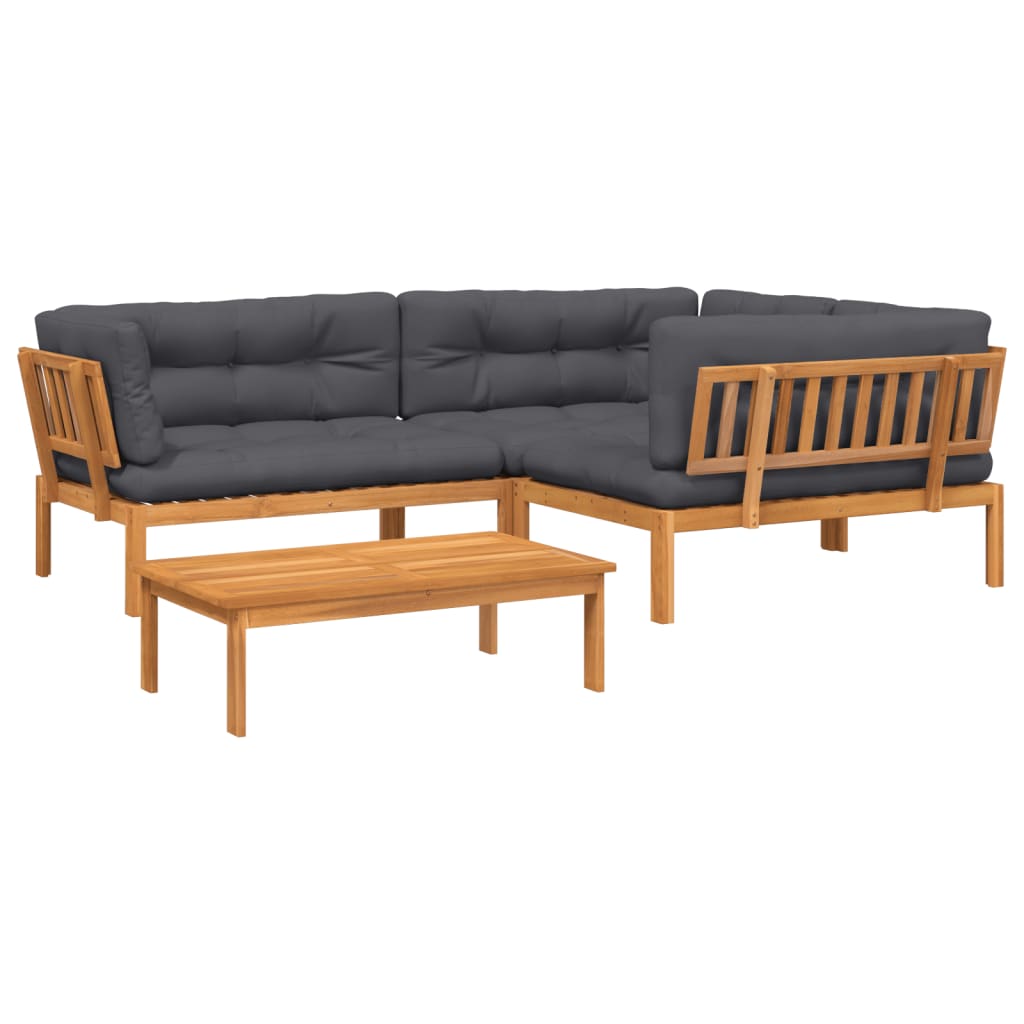 4 Piece Garden Pallet Sofa Set with Cushions Solid Wood Acacia