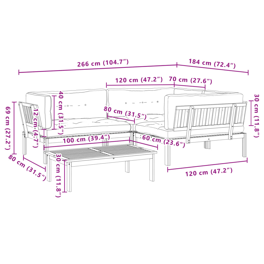 4 Piece Garden Pallet Sofa Set with Cushions Solid Wood Acacia