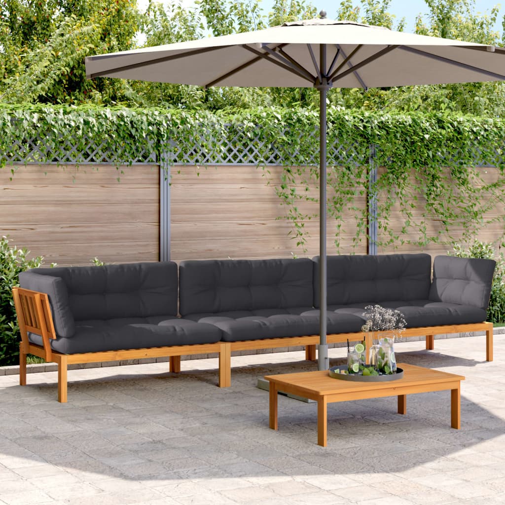 4 Piece Garden Pallet Sofa Set with Cushions Solid Wood Acacia