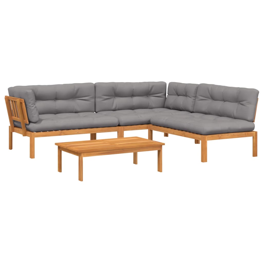 4 Piece Garden Pallet Sofa Set with Cushions Solid Wood Acacia