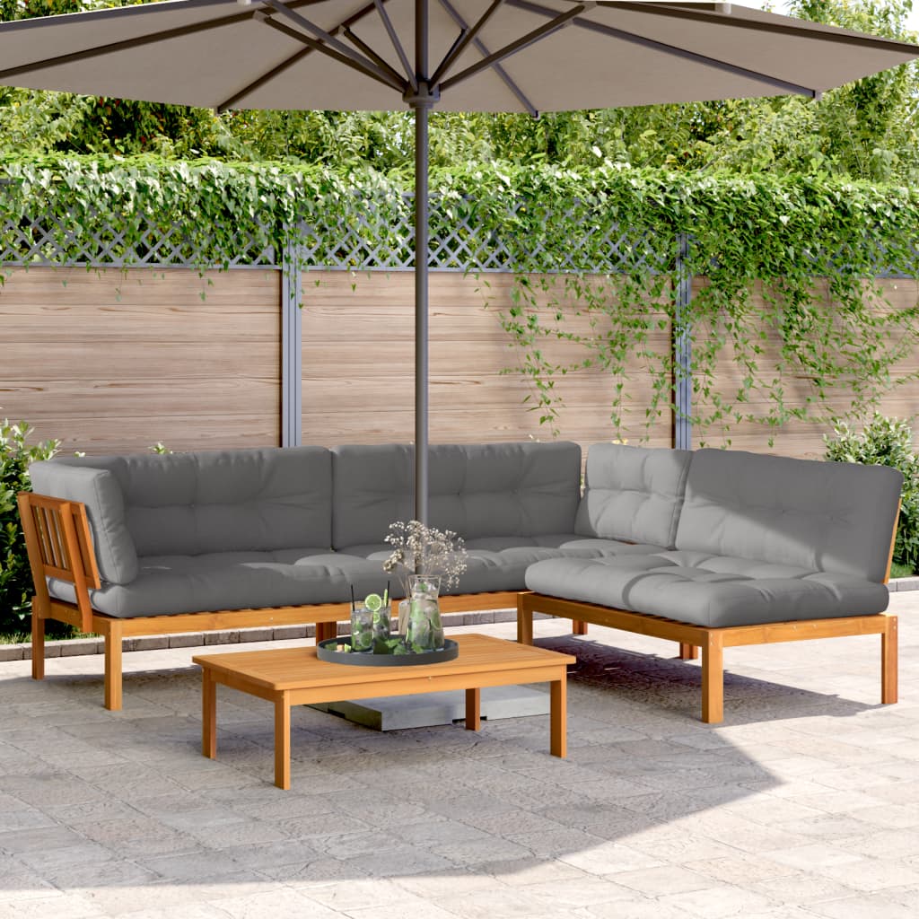 4 Piece Garden Pallet Sofa Set with Cushions Solid Wood Acacia