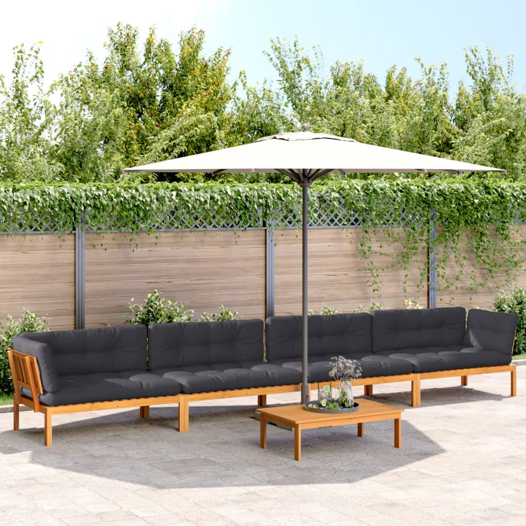 5 Piece Garden Pallet Sofa Set with Cushions Solid Wood Acacia