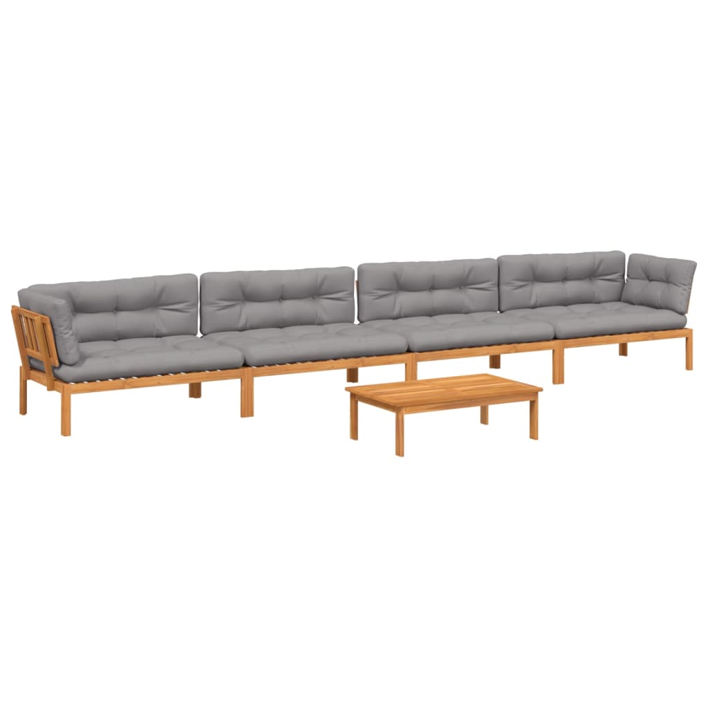 5 Piece Garden Pallet Sofa Set with Cushions Solid Wood Acacia