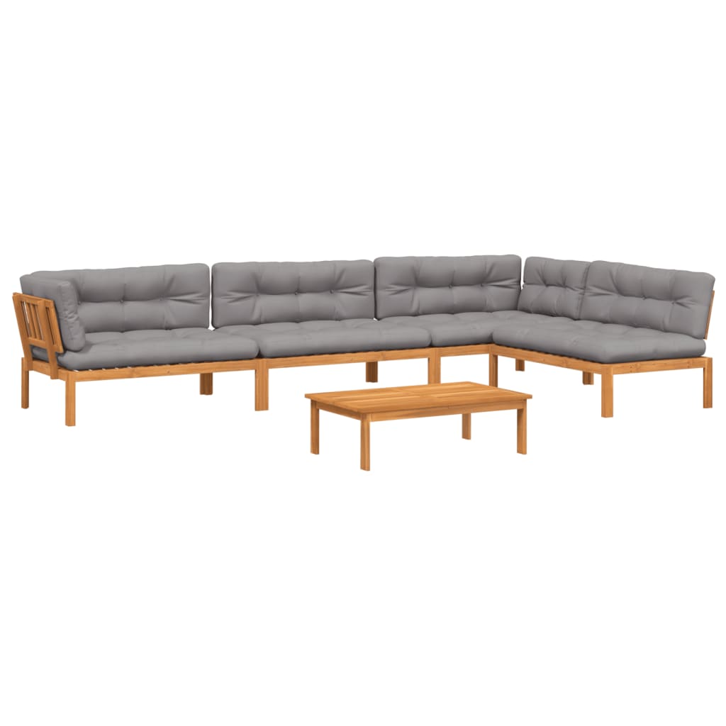 5 Piece Garden Pallet Sofa Set with Cushions Solid Wood Acacia