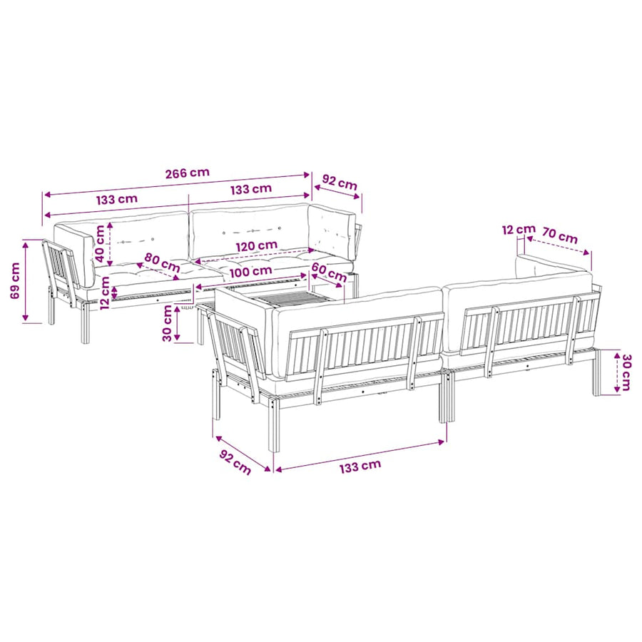 5 Piece Garden Pallet Sofa Set with Cushions Solid Wood Acacia