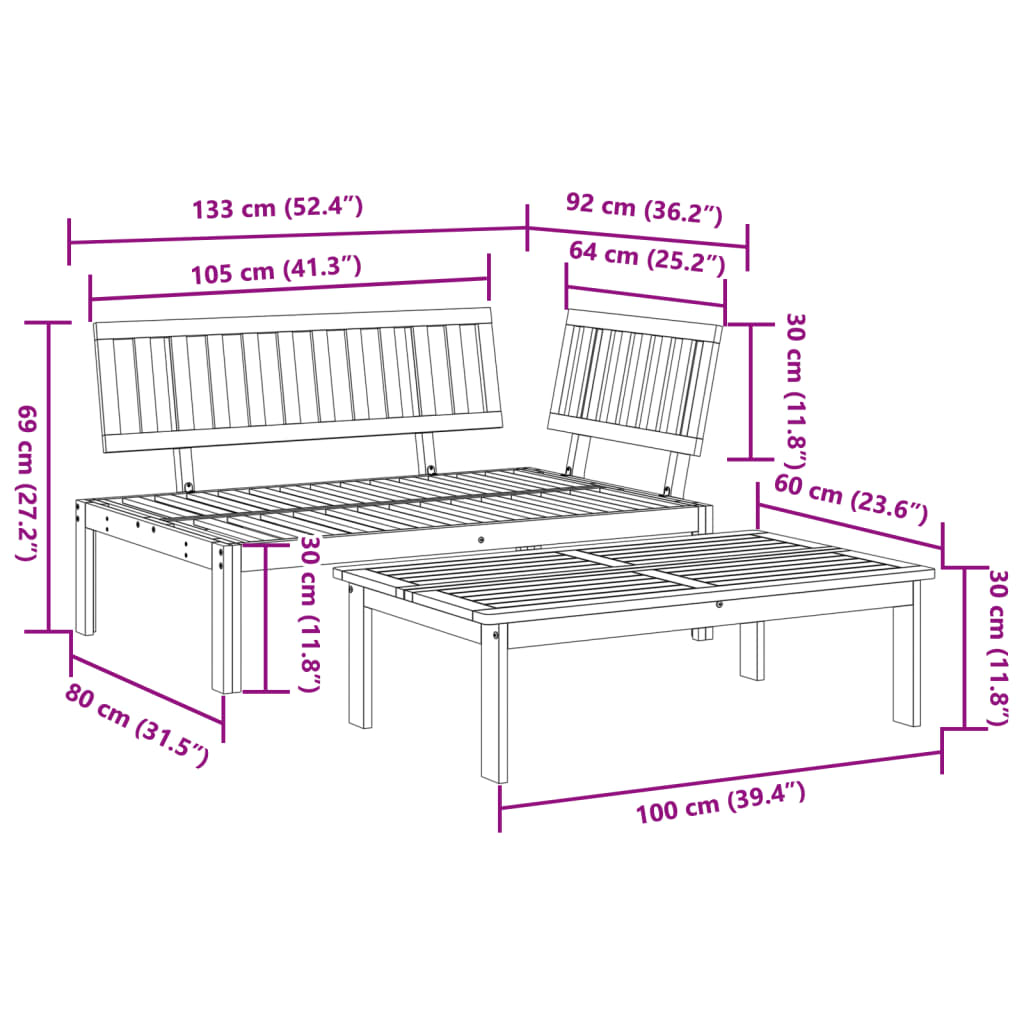 Garden Pallet Sofa Set 2 Piece Solid Wood Acacia