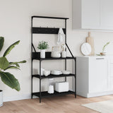 Baker's Rack with Hooks 4-Tier Black Engineered Wood - Side View