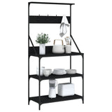 Baker's Rack with Hooks 4-Tier Black Engineered Wood