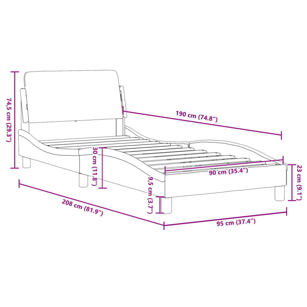 Bed Frame "Dover" Black 90x190 cm Fabric