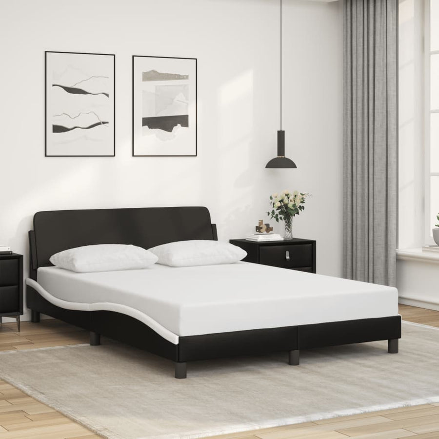 Bed Frame "Dover" Black and White 137x190 cm Double Faux Leather
