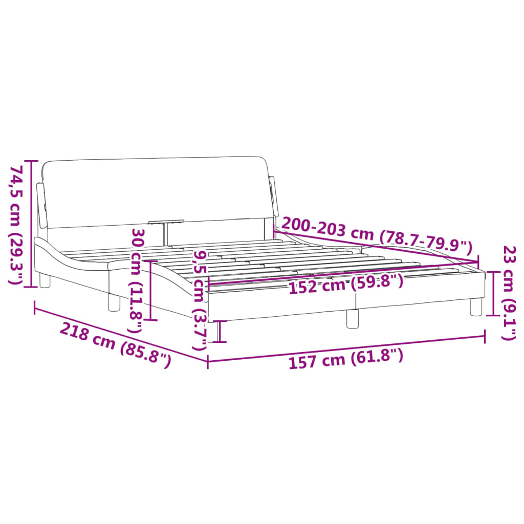 Bed Frame "Dover" Dark Grey 152x203 cm Queen Fabric