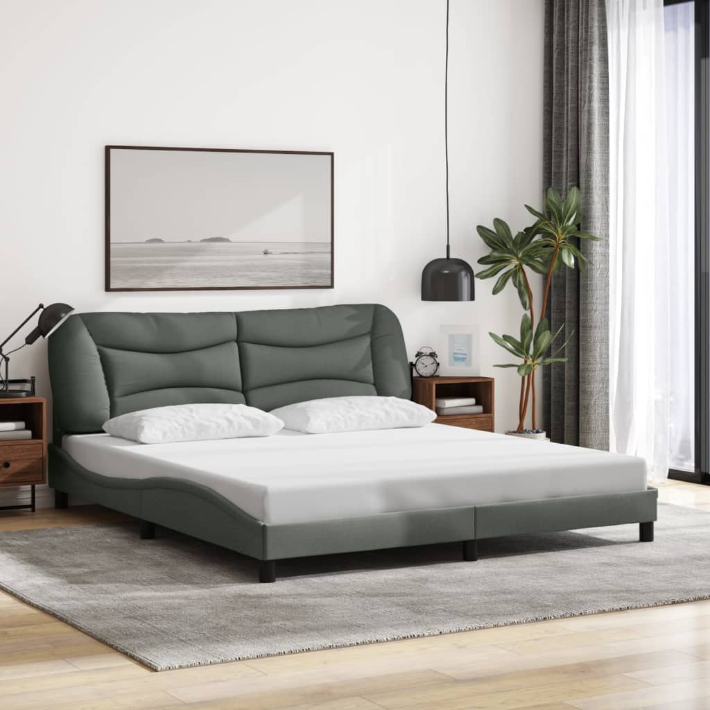 Bed Frame without Mattress "Hvar" Dark Grey 180x200 cm King Fabric