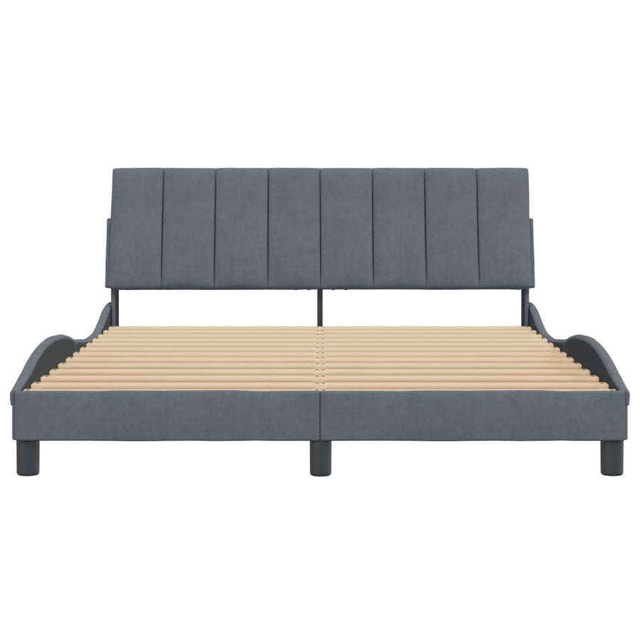 Bed Frame without Mattress "Hanko" Dark Grey 152x203 cm Queen Velvet