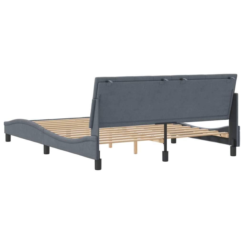 Bed Frame without Mattress "Hanko" Dark Grey 152x203 cm Queen Velvet