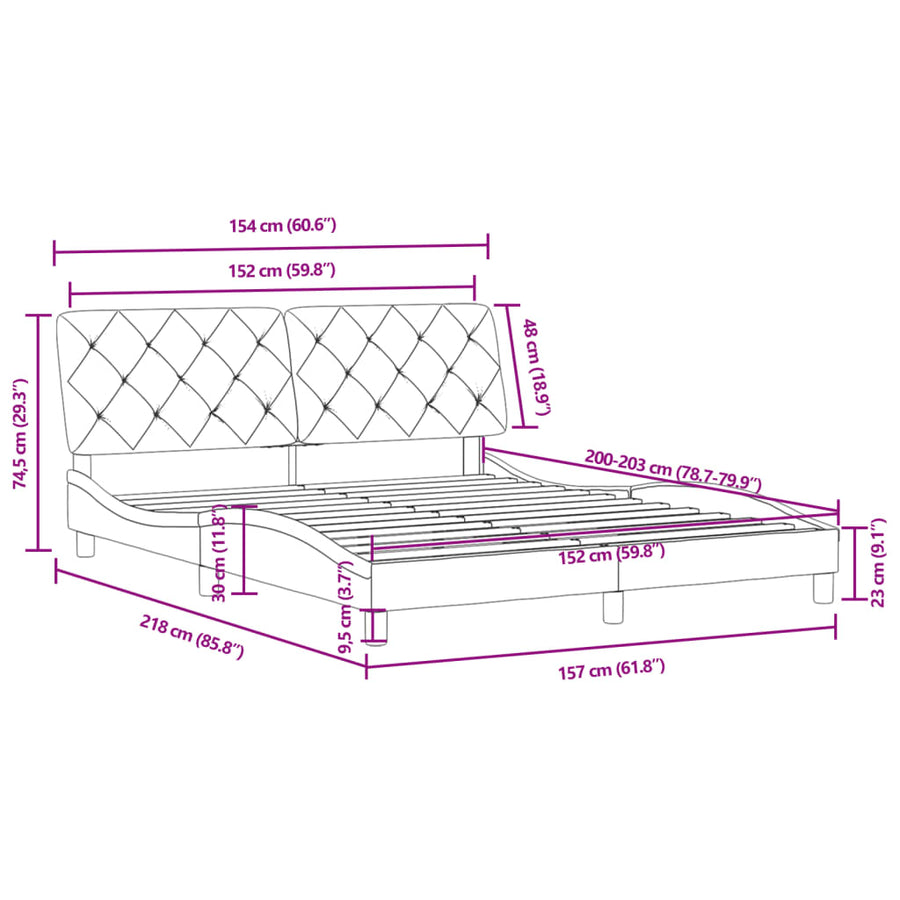 Bed Frame without Mattress Black 152x203 cm Queen Velvet