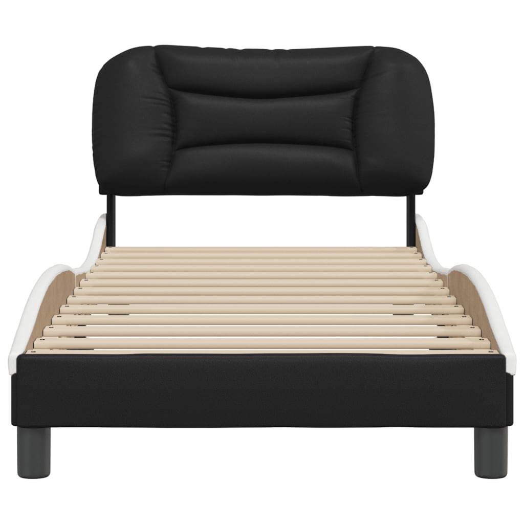 Bed Frame without Mattress "Hvar" Black and White 90x190 cm Faux Leather
