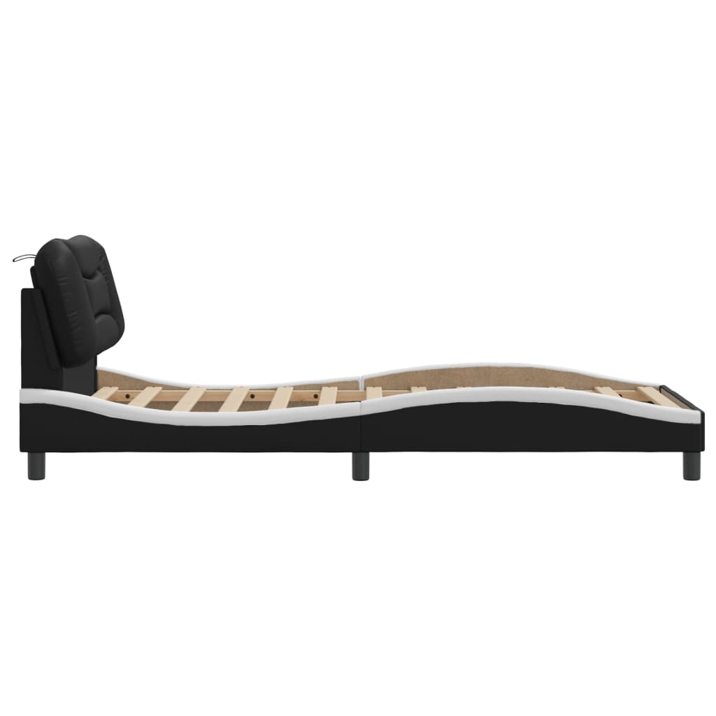 Bed Frame without Mattress "Hvar" Black and White 90x190 cm Faux Leather