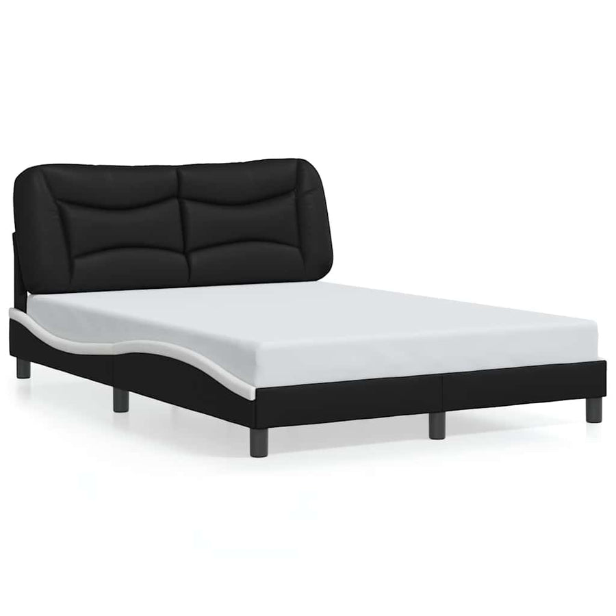Bed Frame without Mattress "Hvar" Black and White 137x190 cm Double Faux Leather