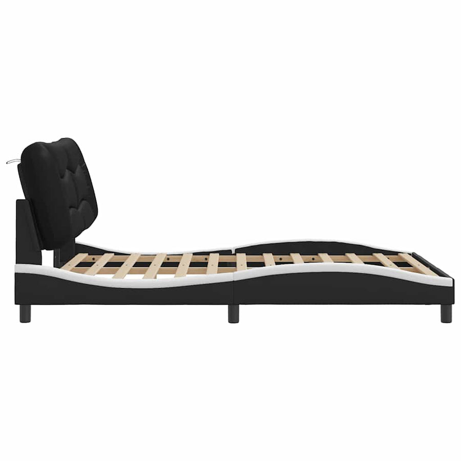Bed Frame without Mattress "Hvar" Black and White 137x190 cm Double Faux Leather