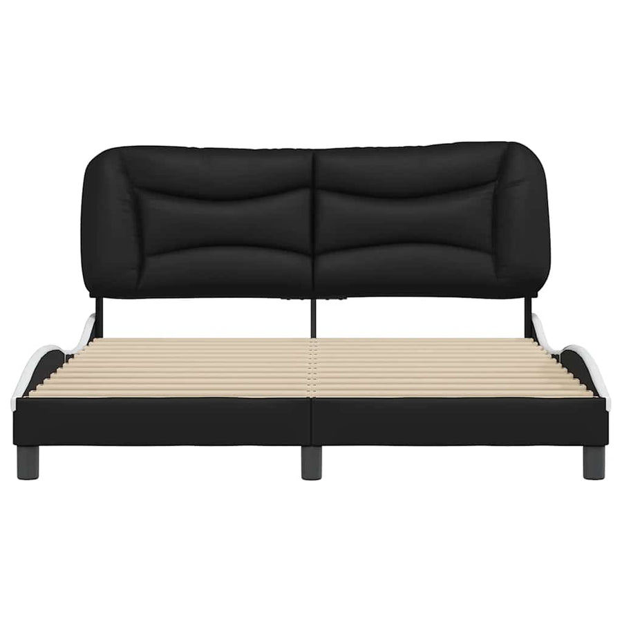 Bed Frame without Mattress "Hvar" Black and White 152x203 cm Queen Faux Leather