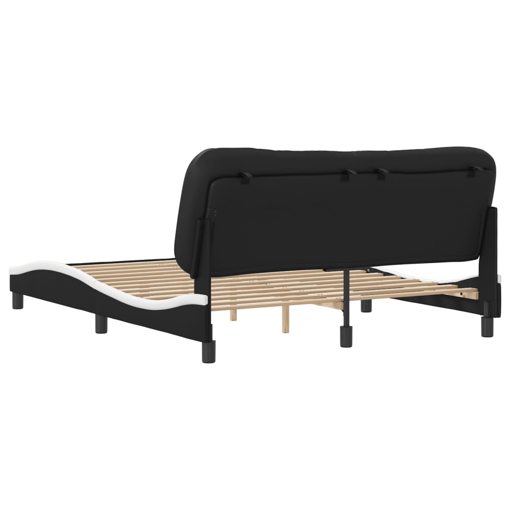 Bed Frame without Mattress "Hvar" Black and White 152x203 cm Queen Faux Leather
