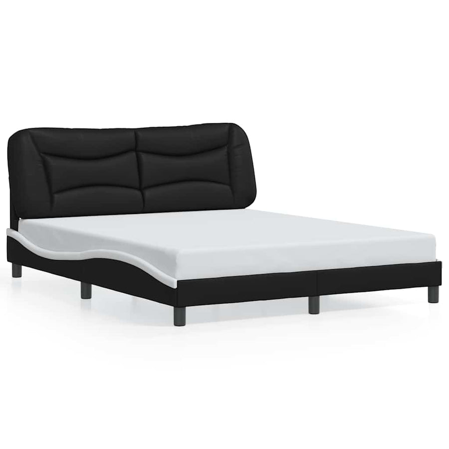 Bed Frame without Mattress "Hvar" Black and White 152x203 cm Queen Faux Leather