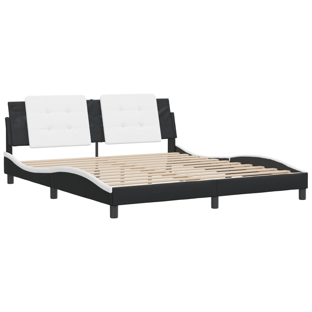 Bed Frame without Mattress "Zadar" Black and White 180x200 cm King Faux Leather