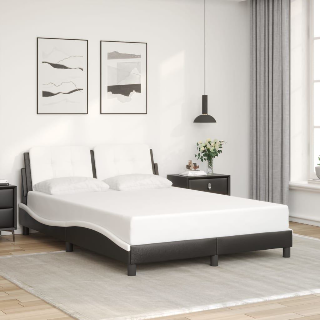 Bed Frame without Mattress "Zadar" Black and White 137x190 cm Double Faux Leather