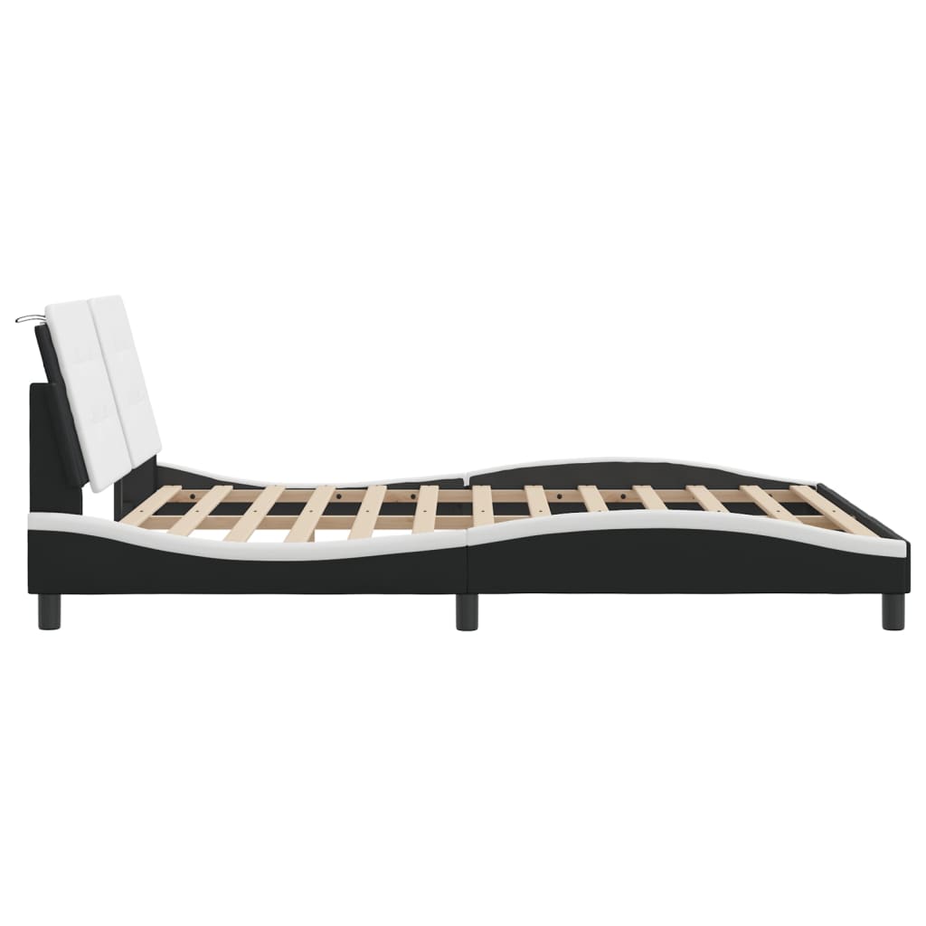 Bed Frame without Mattress "Zadar" Black and White 152x203 cm Queen Faux Leather
