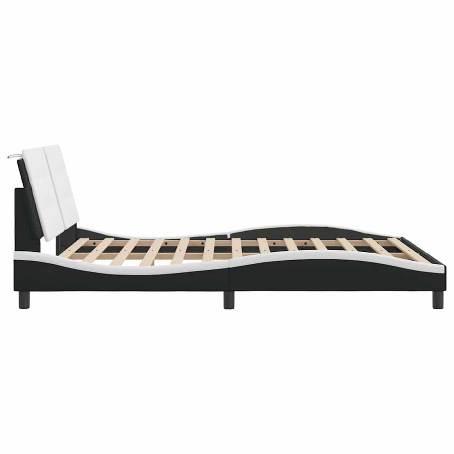 Bed Frame without Mattress "Zadar" Black and White 152x203 cm Queen Faux Leather